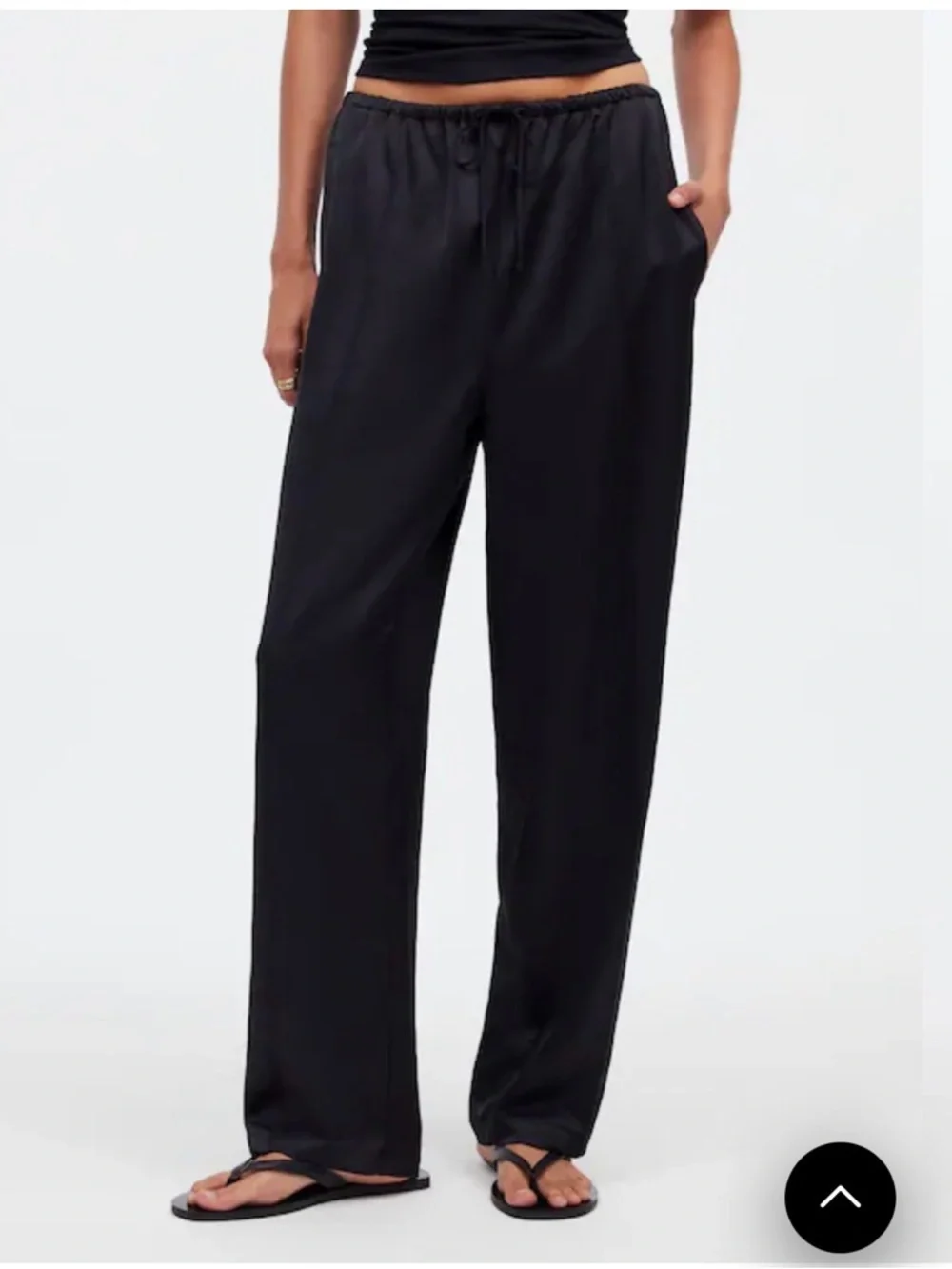 Madewell Black Satin Wide-Leg Pull-On Pants Pintuck - Picture 2 of 4